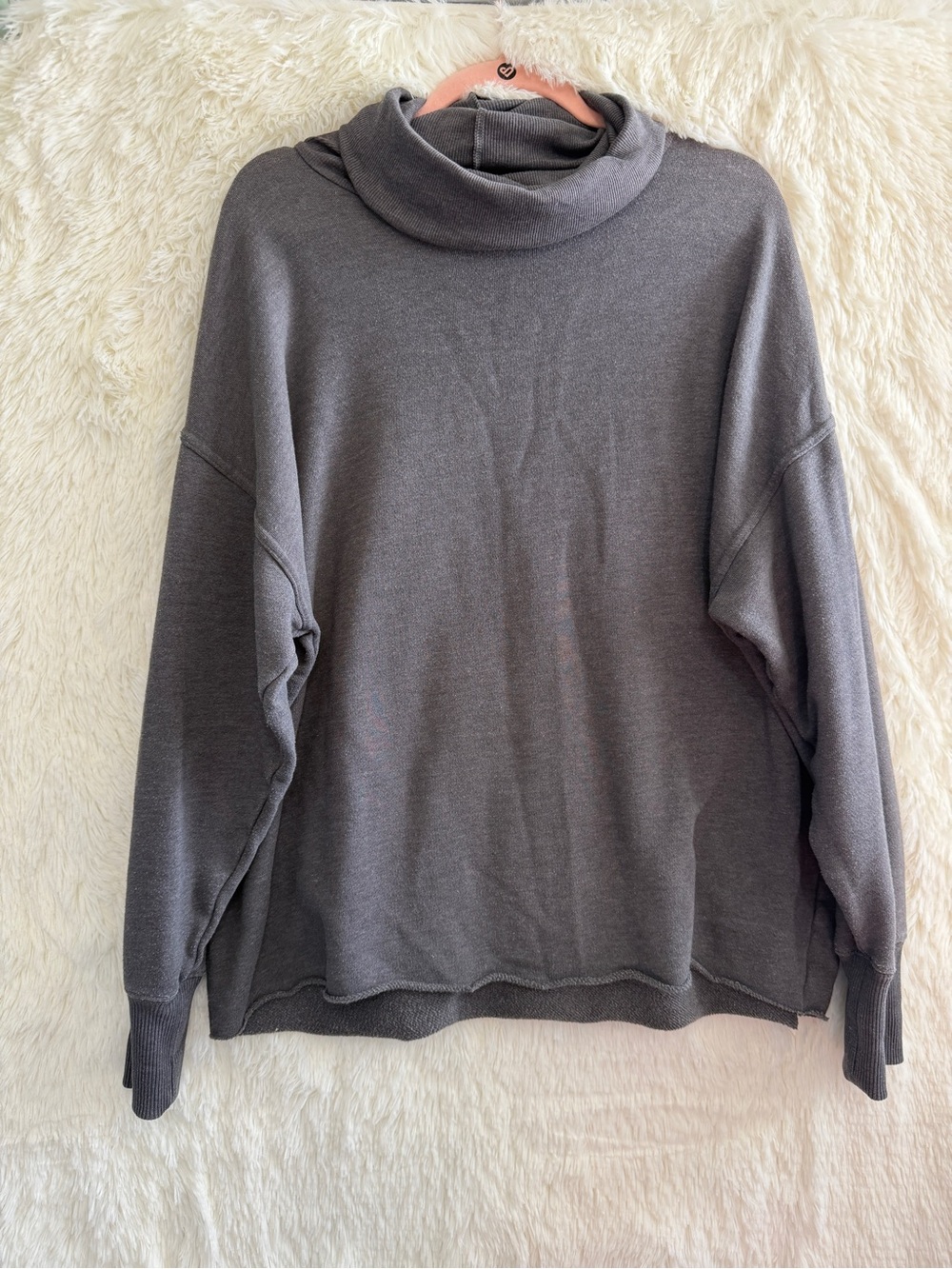 Aerie Womens Oversized Turtleneck Top Size S Grey Comfy Loungewear Athleisure
